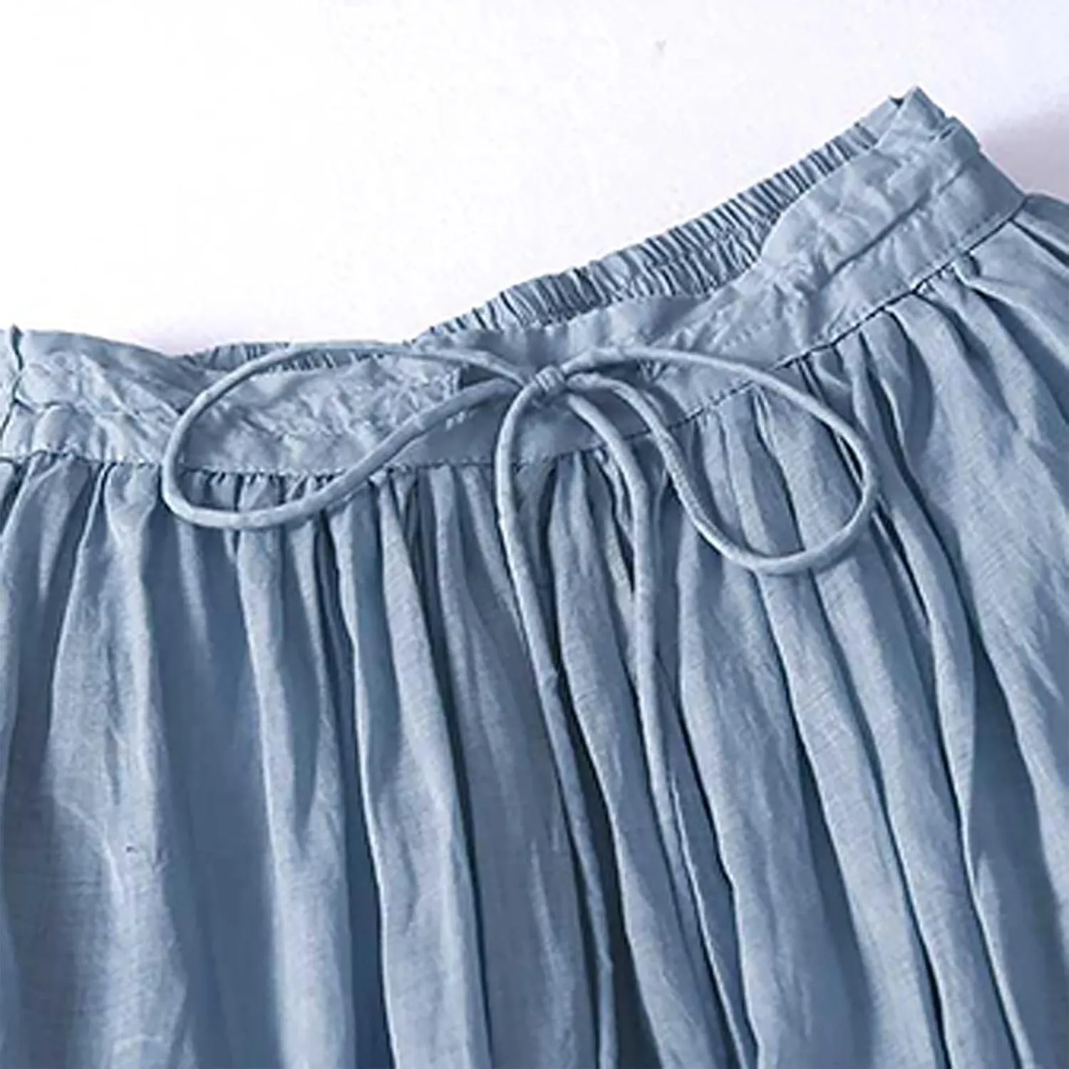Cotton Linen Skirts Women Summer Flowy Skirts Elastic Waist Drawstring Skirts Beach Vacation Skirts Casual Maxi Skirt