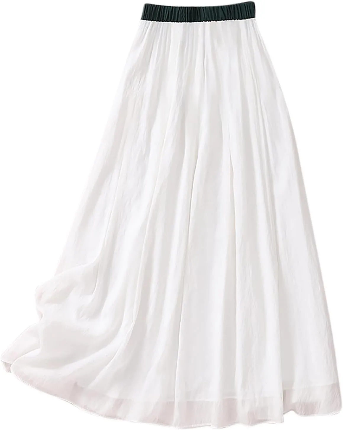 Cotton Linen Skirts Women Summer Flowy Skirts Elastic Waist Drawstring Skirts Beach Vacation Skirts Casual Maxi Skirt