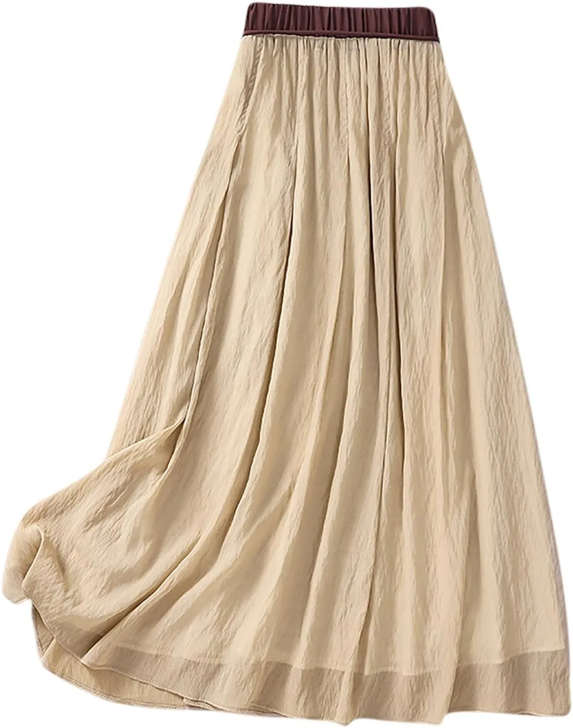 Cotton Linen Skirts Women Summer Flowy Skirts Elastic Waist Drawstring Skirts Beach Vacation Skirts Casual Maxi Skirt