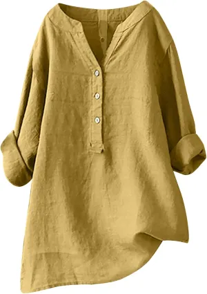 Cotton Linen Tops for Women 3/4 Sleeve Loose Fit Shirts Fashion Casual Solid Color V Neck Blouses 2024 Summer Tops