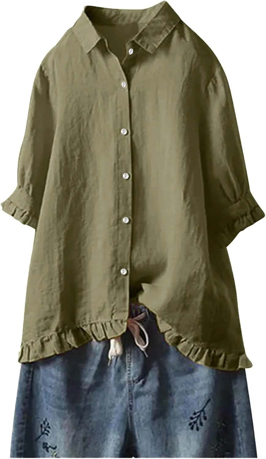 Cotton Linen Tops for Women Plus Size 3/4 Sleeve Shirt Boho Loose fit Tunic Loose Fit Summer Work Oversized Blouse