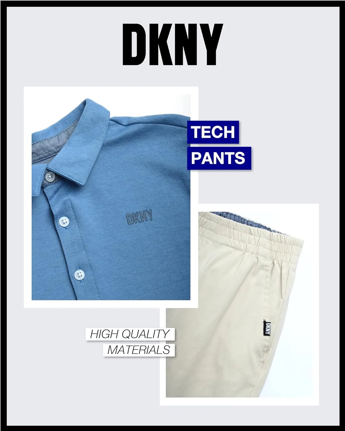 DKNY Boys' Pants Set - 2 Piece Short Sleeve Collared Button Down Shirt and Flat Front Tech Jogger Pants for Boys (Sizes:8-12)