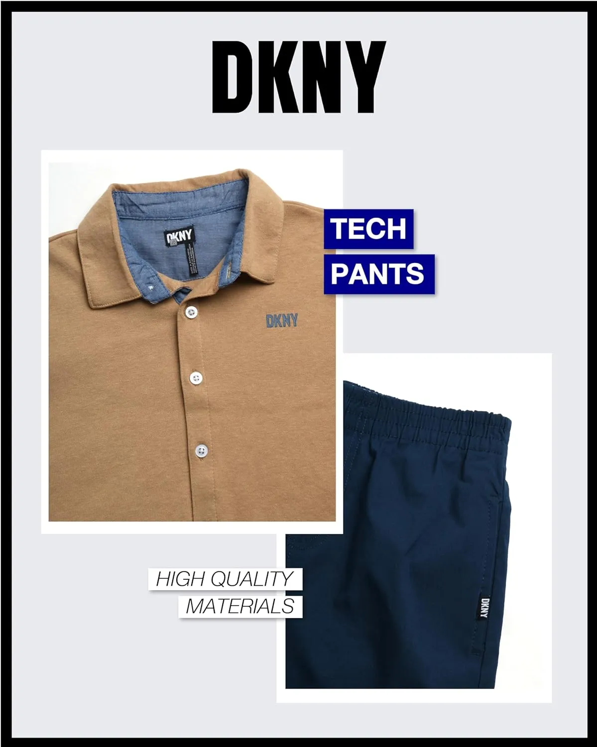 DKNY Boys' Pants Set - 2 Piece Short Sleeve Collared Button Down Shirt and Flat Front Tech Jogger Pants for Boys (Sizes:8-12)