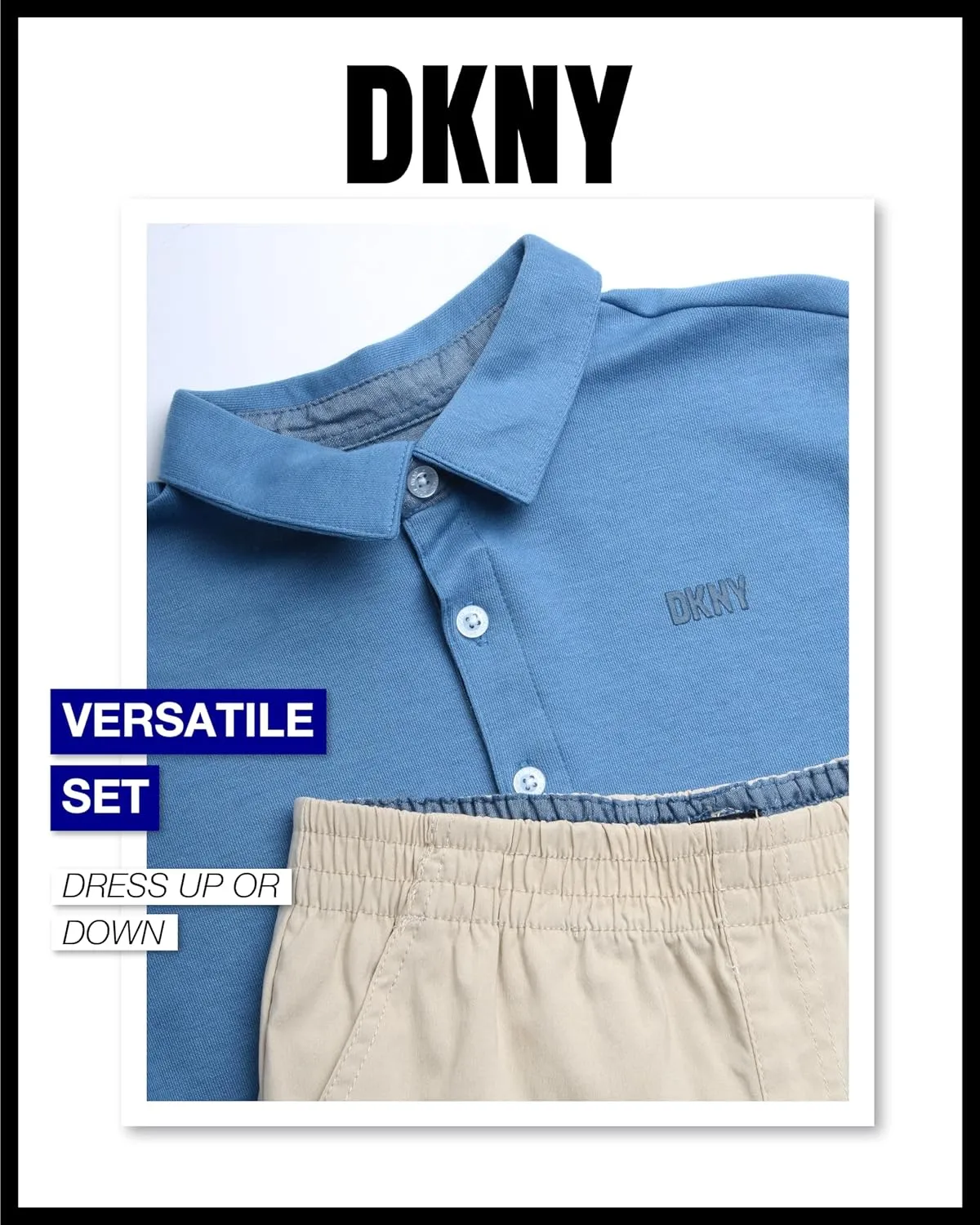 DKNY Boys' Pants Set - 2 Piece Short Sleeve Collared Button Down Shirt and Flat Front Tech Jogger Pants for Boys (Sizes:8-12)