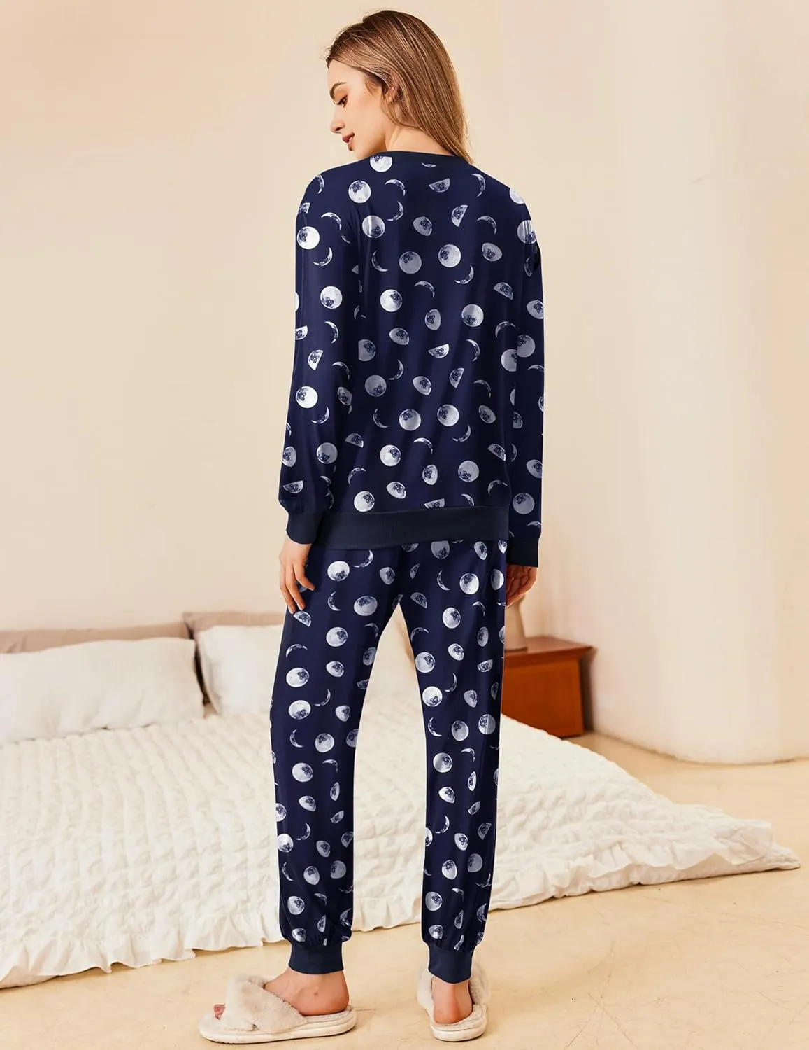 Ekouaer Pajamas Set Long Sleeve Pj Sets 2 Piece Jogger Pajama Sets Soft Sleepwear Loungewear for Women