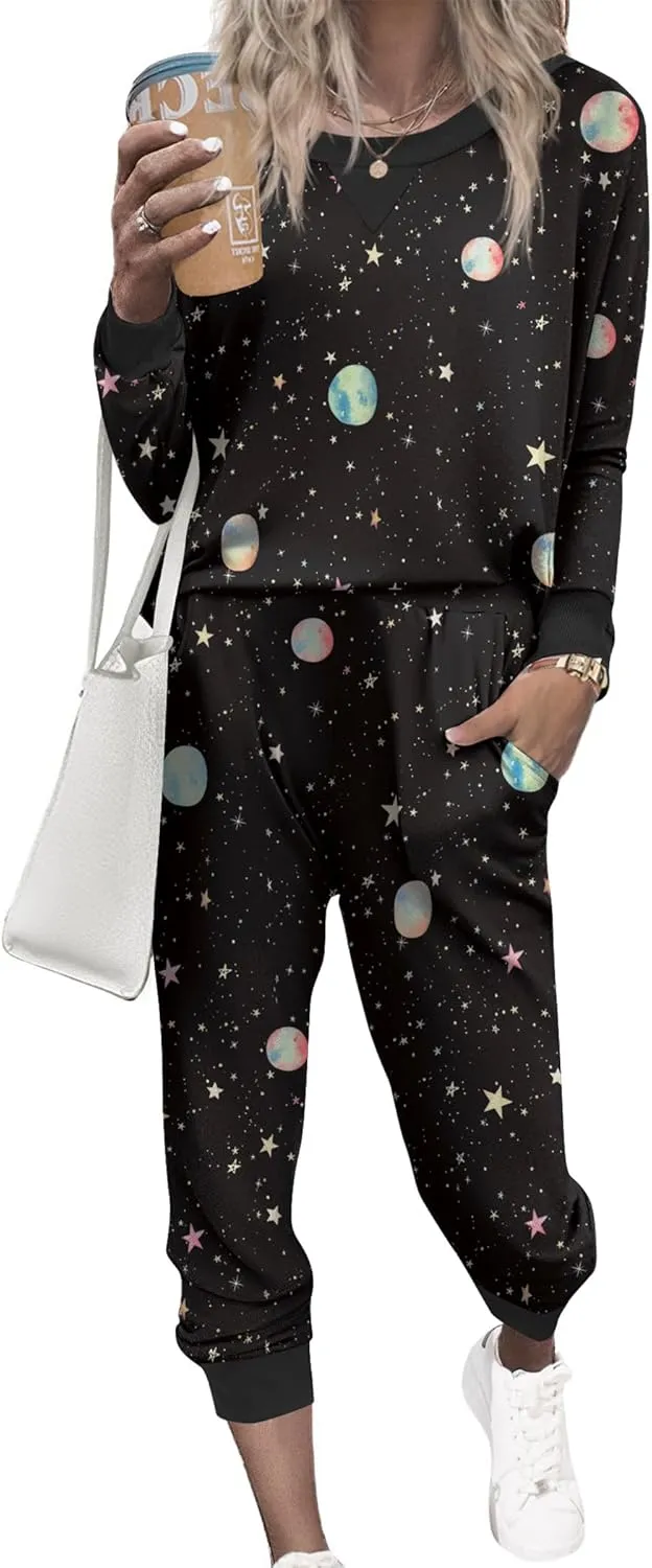 Ekouaer Pajamas Set Long Sleeve Pj Sets 2 Piece Jogger Pajama Sets Soft Sleepwear Loungewear for Women
