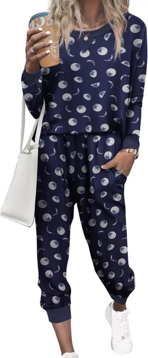 Ekouaer Pajamas Set Long Sleeve Pj Sets 2 Piece Jogger Pajama Sets Soft Sleepwear Loungewear for Women