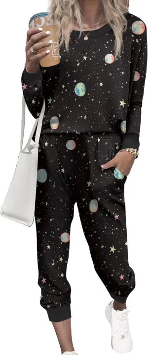 Ekouaer Pajamas Set Long Sleeve Pj Sets 2 Piece Jogger Pajama Sets Soft Sleepwear Loungewear for Women