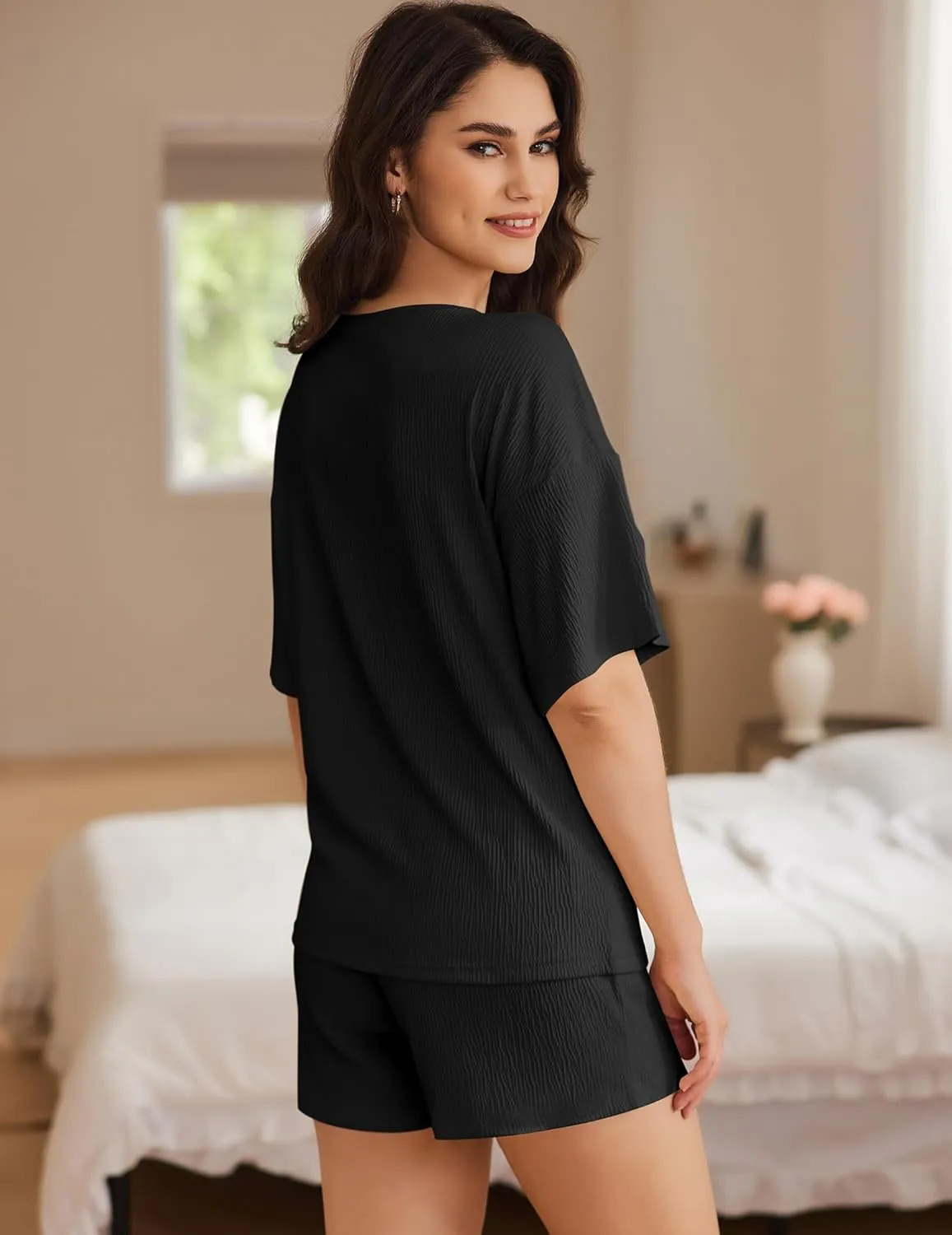 Ekouaer Women's 2 Piece Lounge Set V-Neck Pajama Sets Oversized Summer Outfits with Pockets