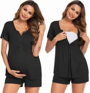 Ekouaer Women's Maternity Nursing Pajama Sets Short Sleeve Postpartum Pajamas Breastfeeding Pregnancy Clothes