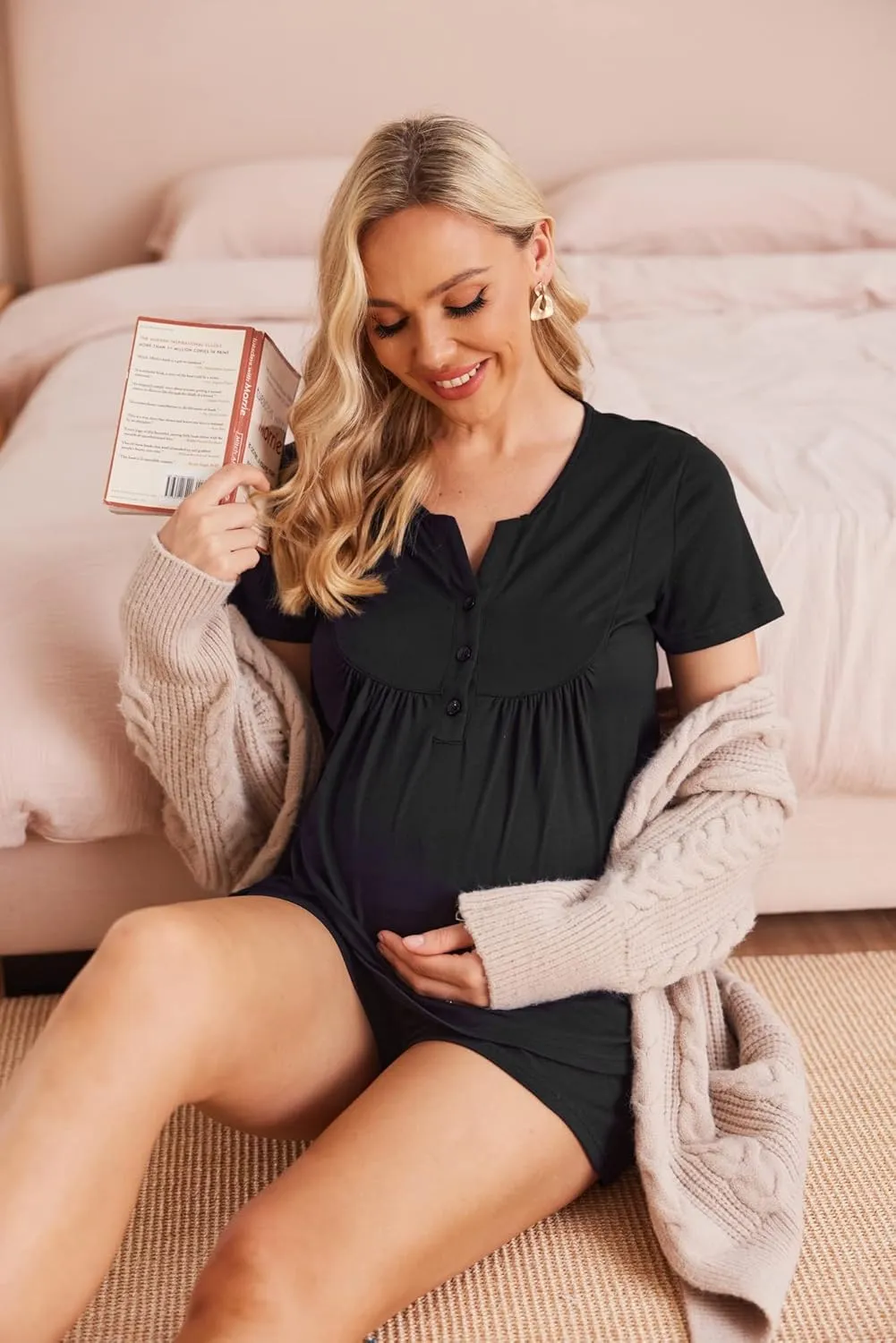 Ekouaer Women's Maternity Nursing Pajama Sets Short Sleeve Postpartum Pajamas Breastfeeding Pregnancy Clothes