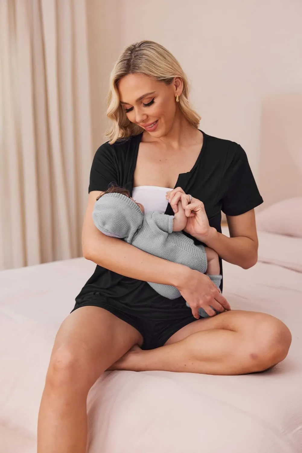 Ekouaer Women's Maternity Nursing Pajama Sets Short Sleeve Postpartum Pajamas Breastfeeding Pregnancy Clothes