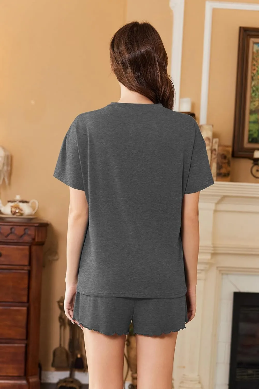 Ekouaer Womens Pajama Sets 2 Piece Pjs Short Sleeve Lounge Set Soft Comfy Sleepwear Loungewear S-XXL