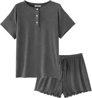 Ekouaer Womens Pajama Sets 2 Piece Pjs Short Sleeve Lounge Set Soft Comfy Sleepwear Loungewear S-XXL