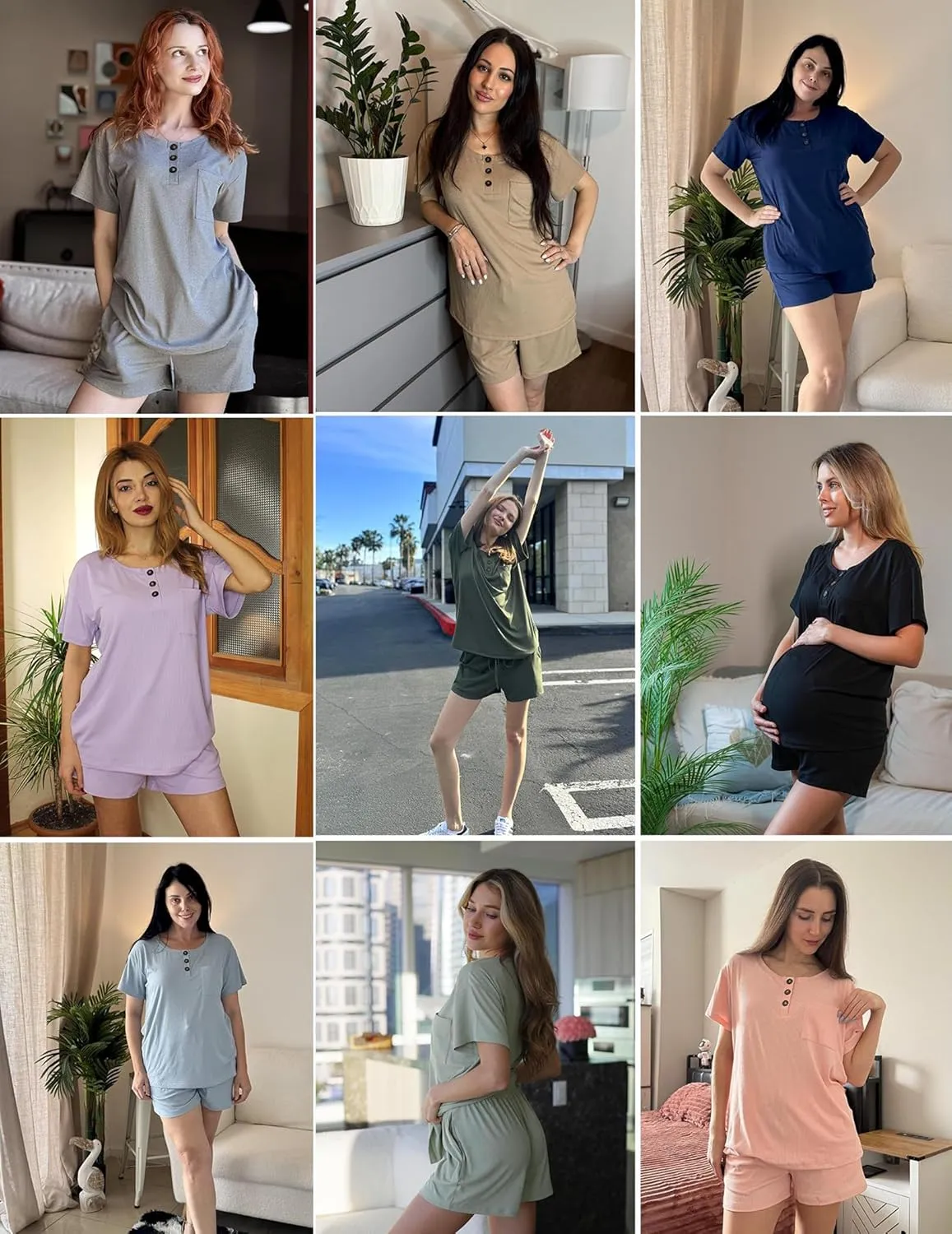 Ekouaer Womens Pajama Sets 2 Piece Ribbed Knit Pjs Short Sleeve Soft Sleepwear Summer Lounge Sets