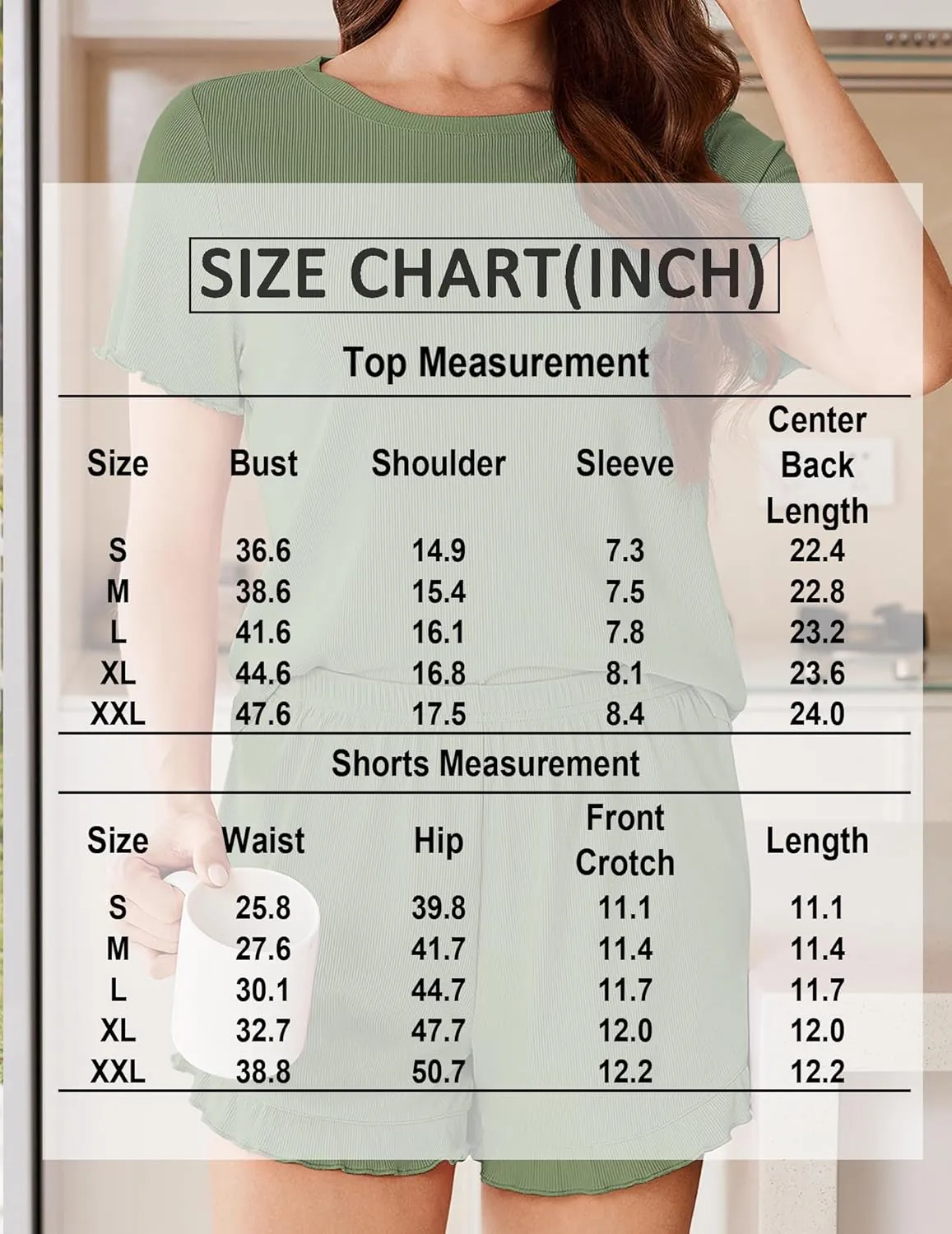 Ekouaer Womens Ribbed Knit Pajama Sets 2 Piece Short Sleeve Pjs Cute Pajamas Ruffle Lounge Sets Soft Sleepwear Set S-XXL