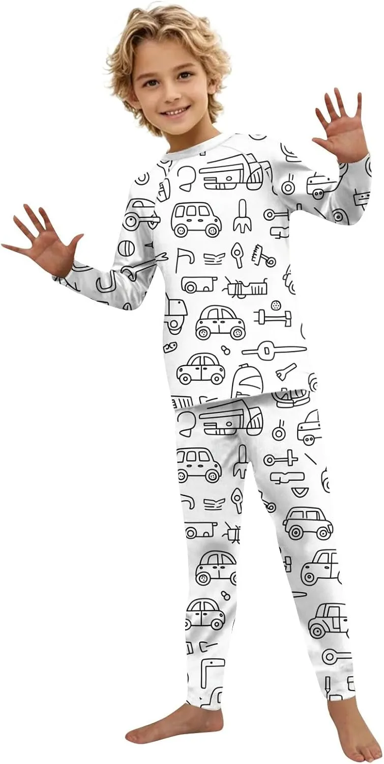 Family Matching Colorable Pajamas Sets Funny DIY Hand Painted Homewear 2 Piece Pjs Sleepwear Can Play with and Wear