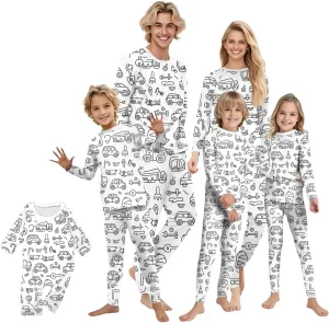 Family Matching Colorable Pajamas Sets Funny DIY Hand Painted Homewear 2 Piece Pjs Sleepwear Can Play with and Wear