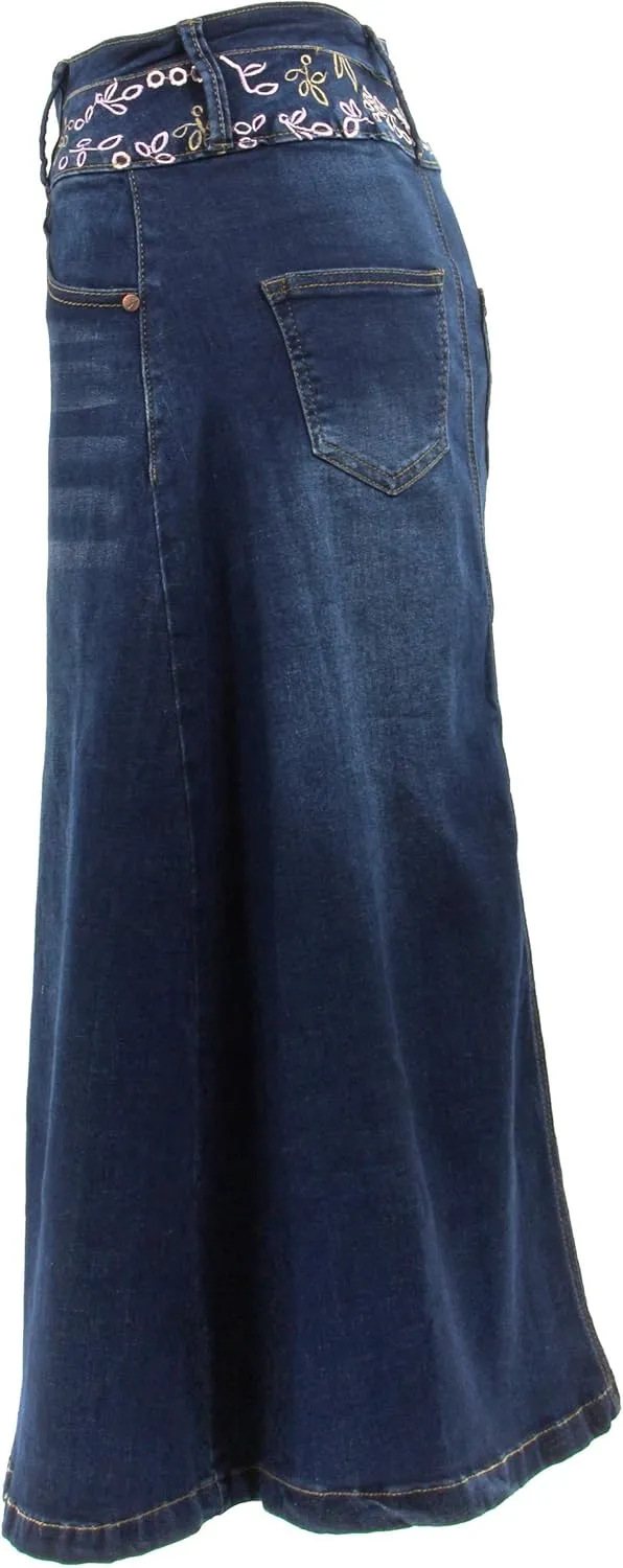 Fashion2Love Women's Juniors/Plus Size Long A-Line Stretch Denim Maxi Skirt
