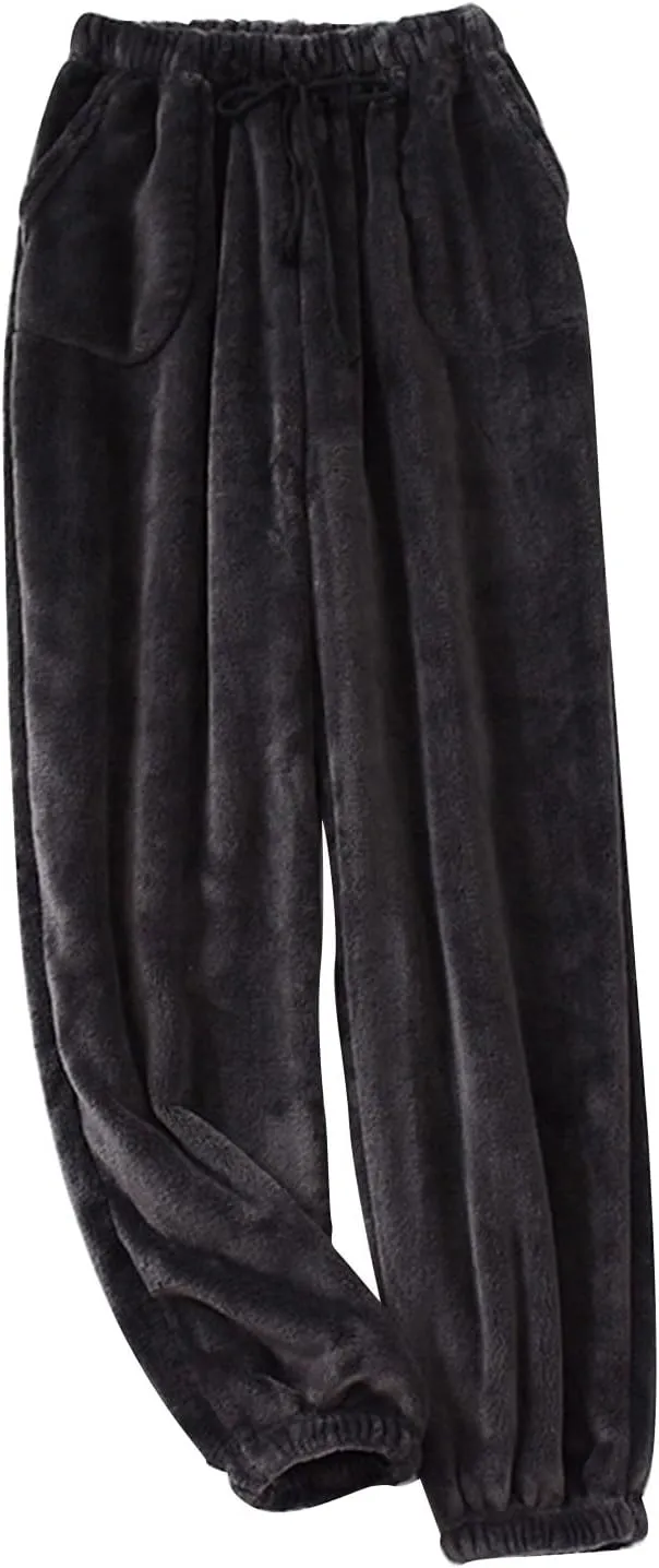 Flannel Pajama Pants Women Relaxed Fit Plush Casual Fleece Comfy Elastic Waist Sleep Pj Pants Bottoms