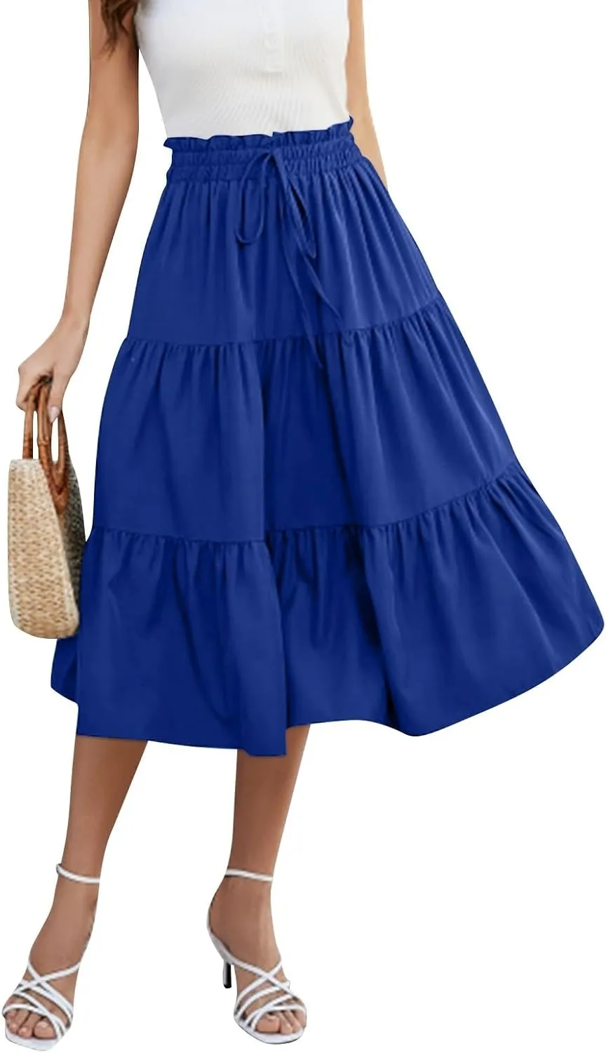 Floral Maxi Skirt for Women Summer Comfy Tiered Elastic High Waisted Skirts Vacation A-Line Flowy Swing Long Skirts