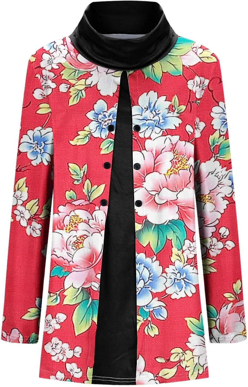 Floral Tops for Women Long Sleeve Cowl Tops Casual Trendy Tops Button Down Tunic Tops Dressy Casual Tops for 2024
