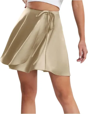 Flowy Skirts Women Drawstring High Waist Skirts Lightweight Dress Skirts Bussiness Casual Skirts Mini Pleated Skirt