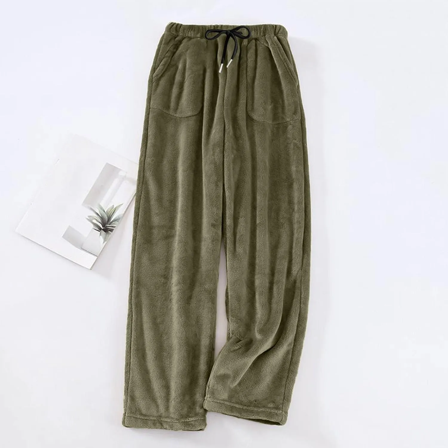 FQZWONG Pajama Pants Women Lounge Wide Leg Flannel Pants Comfy Fuzzy Pj Pants Baggy Elastic Waist Trousers Pants with Pockets
