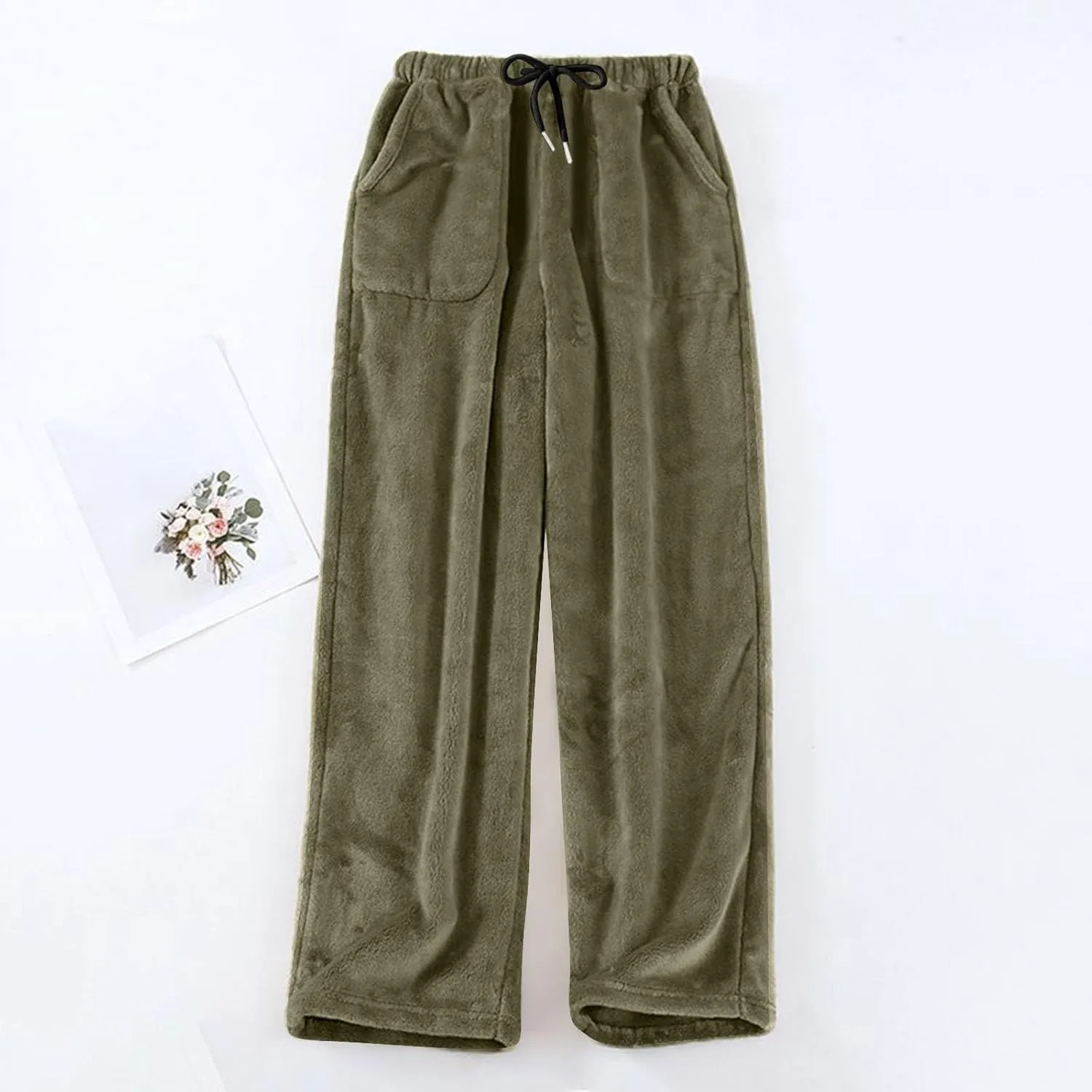 FQZWONG Pajama Pants Women Lounge Wide Leg Flannel Pants Comfy Fuzzy Pj Pants Baggy Elastic Waist Trousers Pants with Pockets
