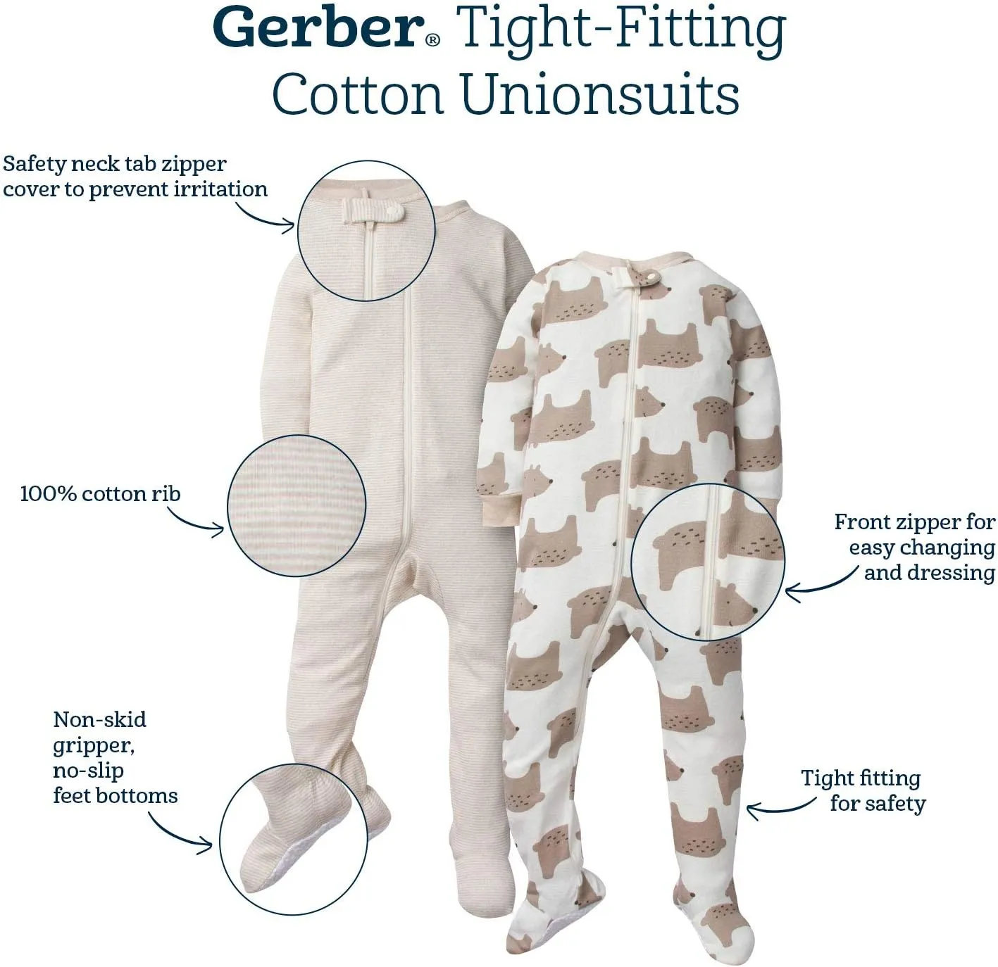 Gerber Baby Girls' 2-Pack Footed Pajamas
