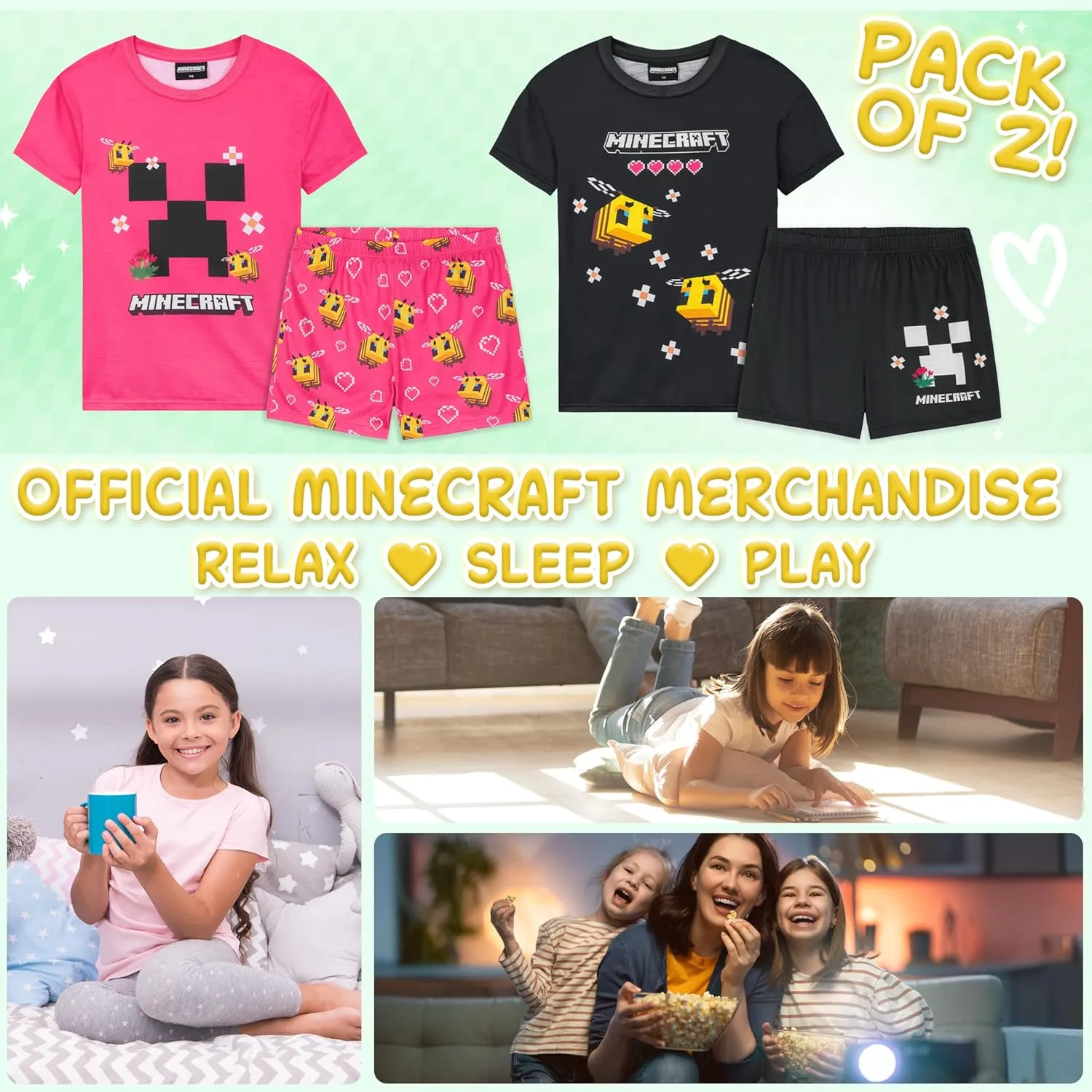 Girls Pajamas Pack of 2 Cute PJs Teens Kids' Pajamas Girls' Sleepwear