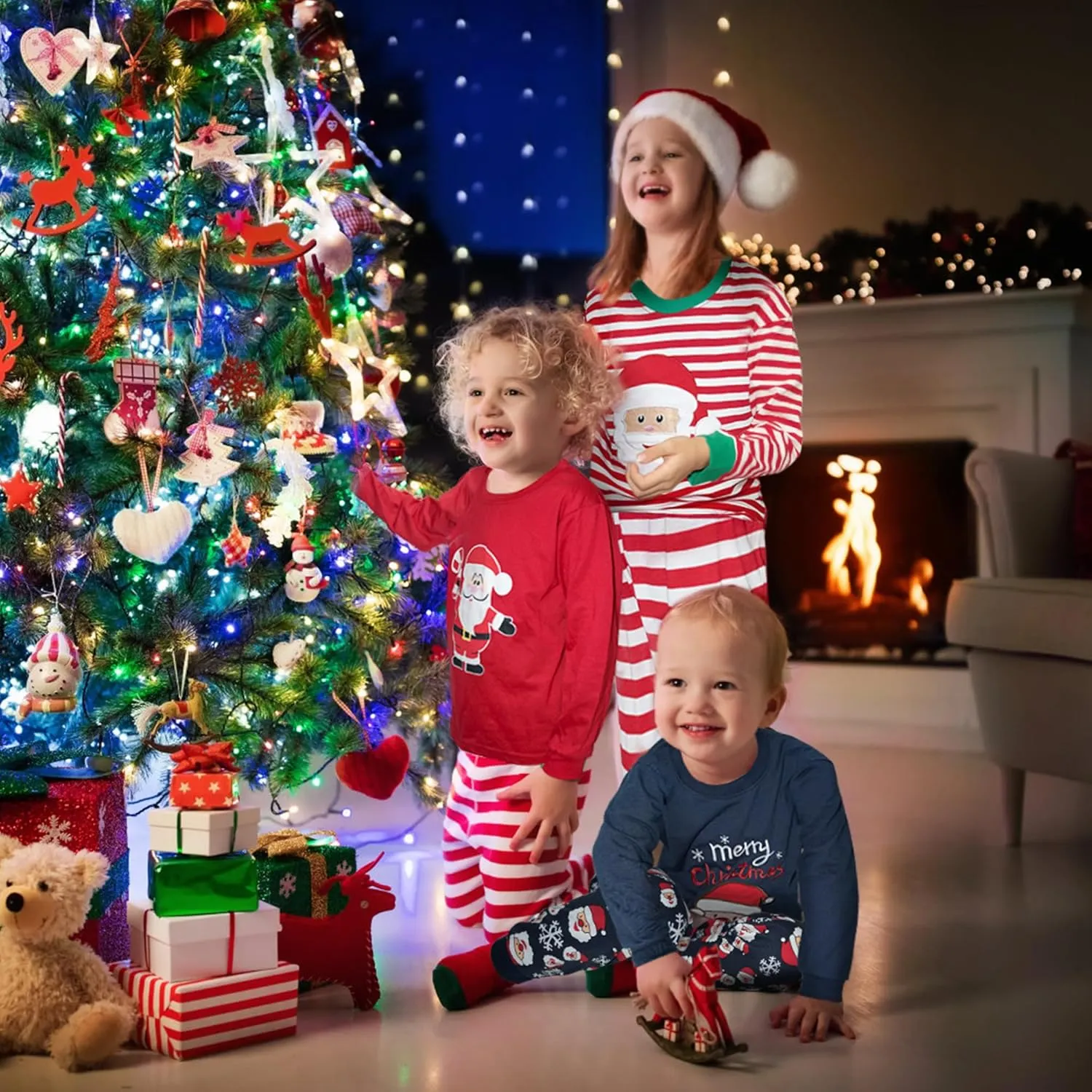 GRPSKCOS Kids Christmas Pajamas Toddler Kids Sleepwear Boys Girls Santa Claus Pajamas Winter Nightwear 2-12 Years