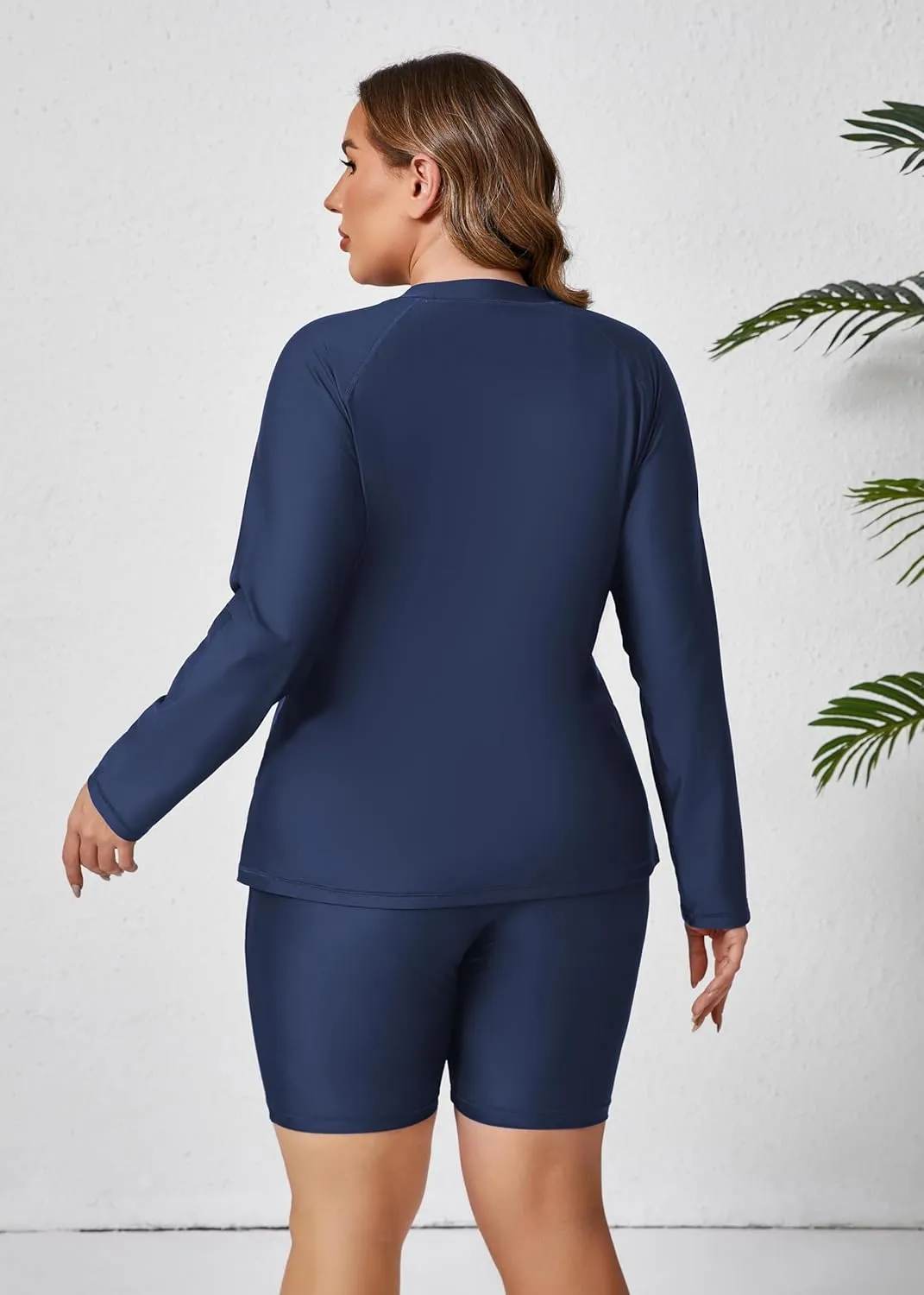 Halcurt Women's Built in Bra Long Sleeve Rash Guard Plus Size 2 Piece Swimsuit Shirt and Shorts