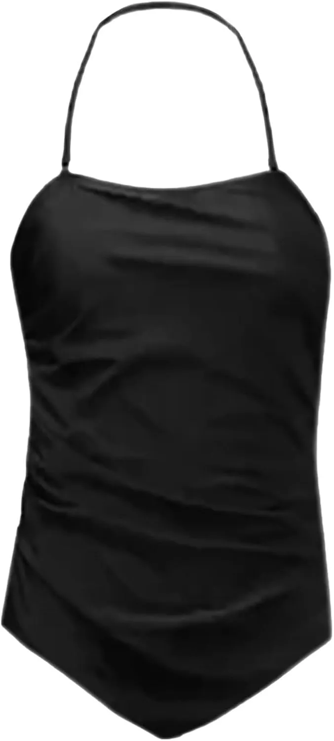 Halter Neck Swimwear for Women Slimming Backless Ruched Push Up Swimsuit Tummy Control High Cut Modest Bathing Suits