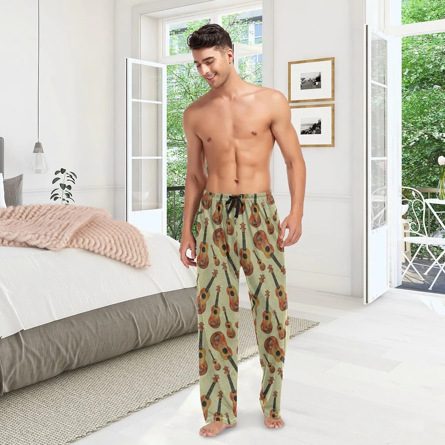 Hawaiian Guitar Ukulele Pattern Men's Pajama Pants Sleepwear Lounge Pajama Bottoms