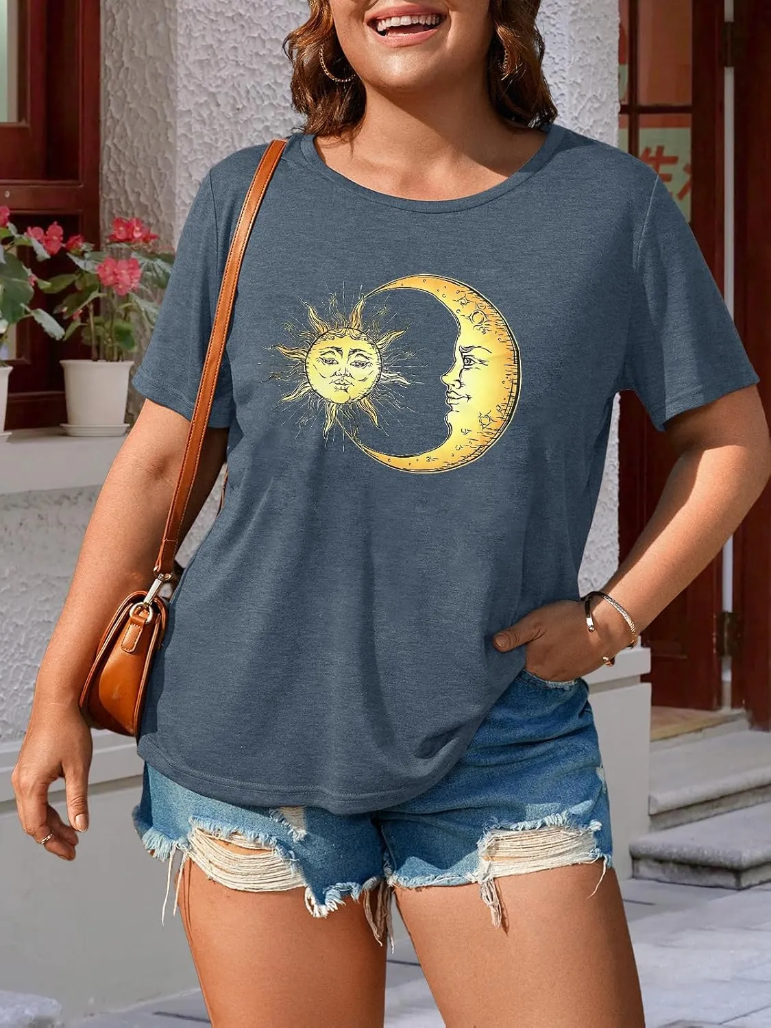 HDLTE Women Plus Size Tops Casual Short Sleeve Graphic Tee Shirts Oversized Tee Tops