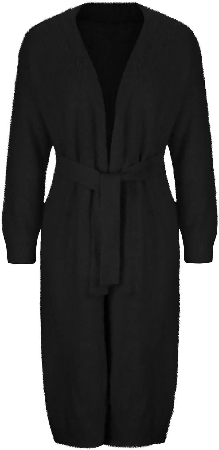 HGps8w Women's Fuzzy Soft Long Sweater Cardigans Casual Long Sleeve Open Front Knitted Outerwear Jackets