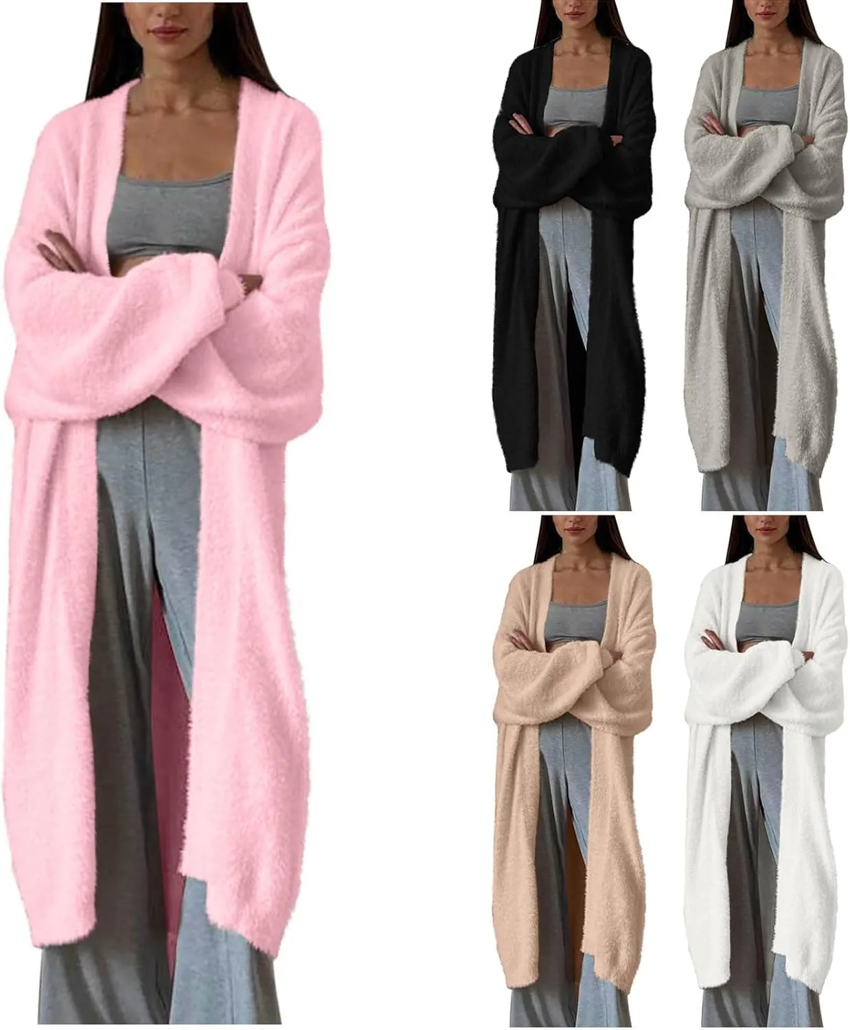 HGps8w Women's Fuzzy Soft Long Sweater Cardigans Casual Long Sleeve Open Front Knitted Outerwear Jackets