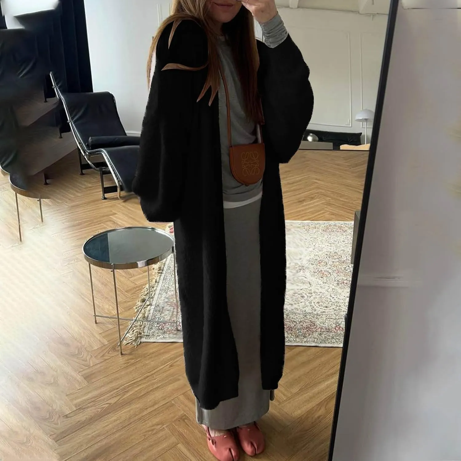 HGps8w Women's Fuzzy Soft Long Sweater Cardigans Casual Long Sleeve Open Front Knitted Outerwear Jackets