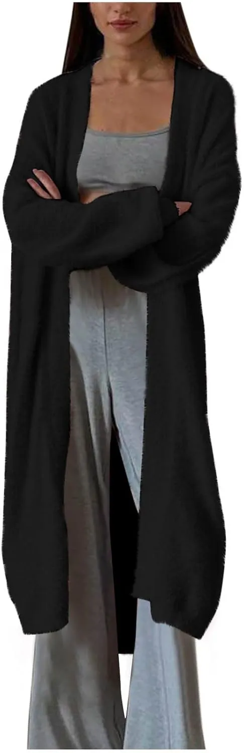HGps8w Women's Fuzzy Soft Long Sweater Cardigans Casual Long Sleeve Open Front Knitted Outerwear Jackets
