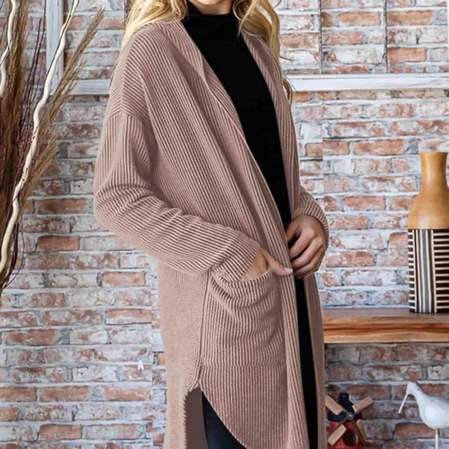 HGps8w Women's Ribbed Knit Hooded Cardigans Open Front Button Up Long Sleeve Fall Winter Sweater Coat Outerwear with Pockets