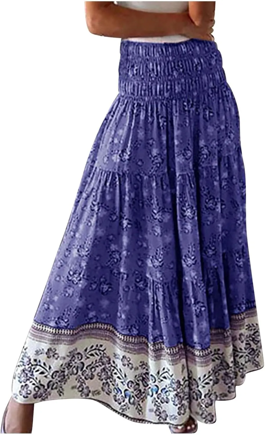 High Waist Boho Skirts Women Floral Printed Maxi Skirts Summer Flowy Skirts A Line Vacation Skirts Long Beach Skirt