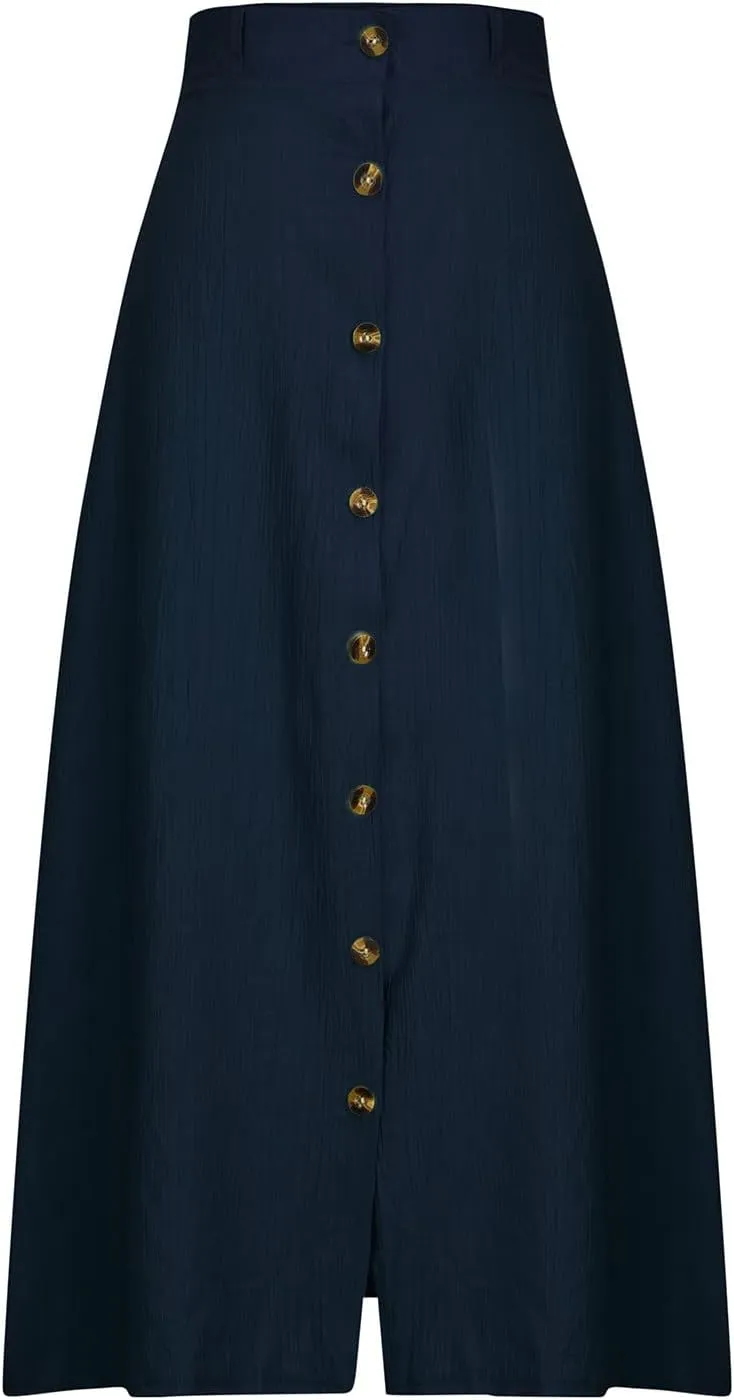 High Waist Skirts for Women Dressy Casual Skirts Button Down A Line Skirts Summer Boho Skirts Vintage Basic Skirts