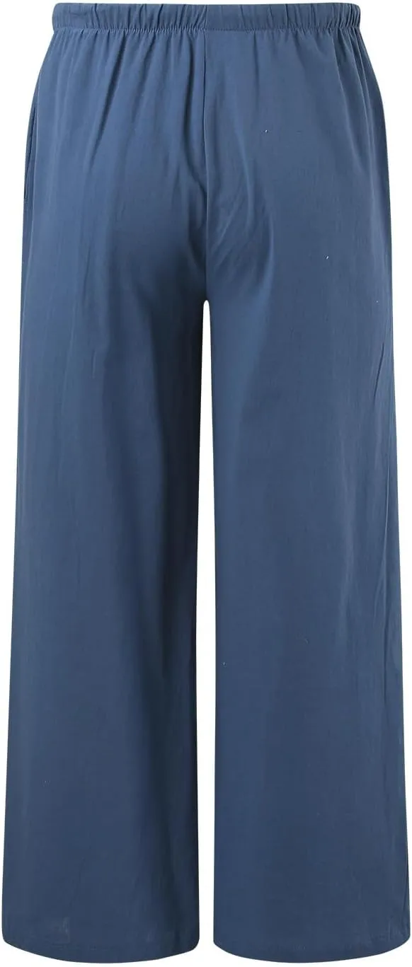 High Waisted Linen Pants for Women Casual Wide Leg Flowy Palazzo Pants Elastic Waist Lightweight Summer Beach Pant