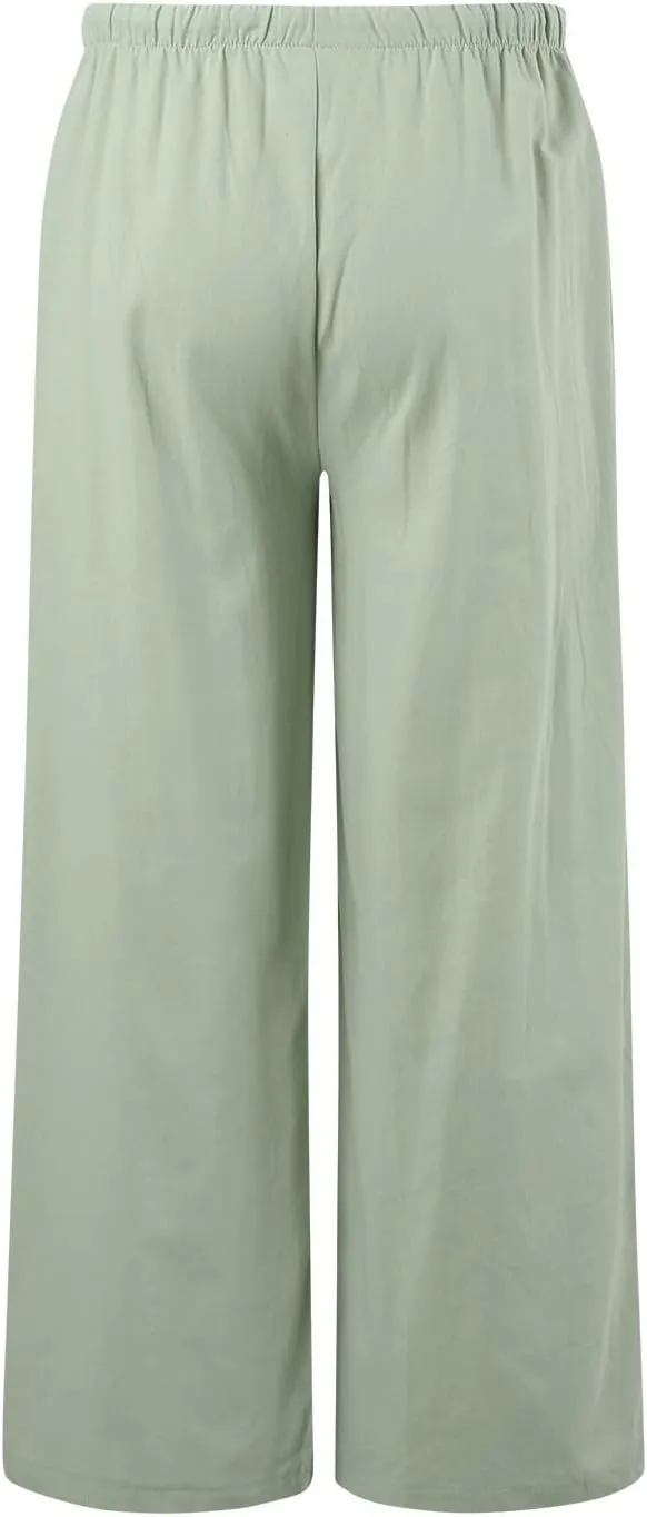 High Waisted Linen Pants for Women Casual Wide Leg Flowy Palazzo Pants Elastic Waist Lightweight Summer Beach Pant