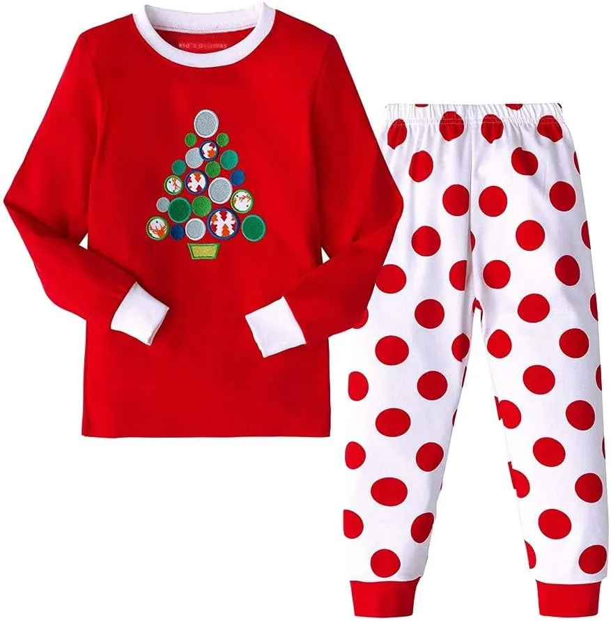 HYCLES Christmas Pajamas for Kids Girls Holiday Long Sleeve Sleepwear Santa Cotton Pajamas Sets for 2-12T Boys/Toddler Pjs