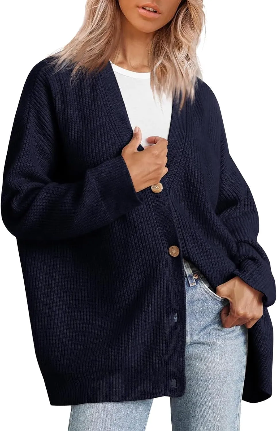 iLH Cardigan Sweaters for Sweater Fall Fashion Oversize Loose Sweater Button down V Neck Solid Outerwear Knitted Coat