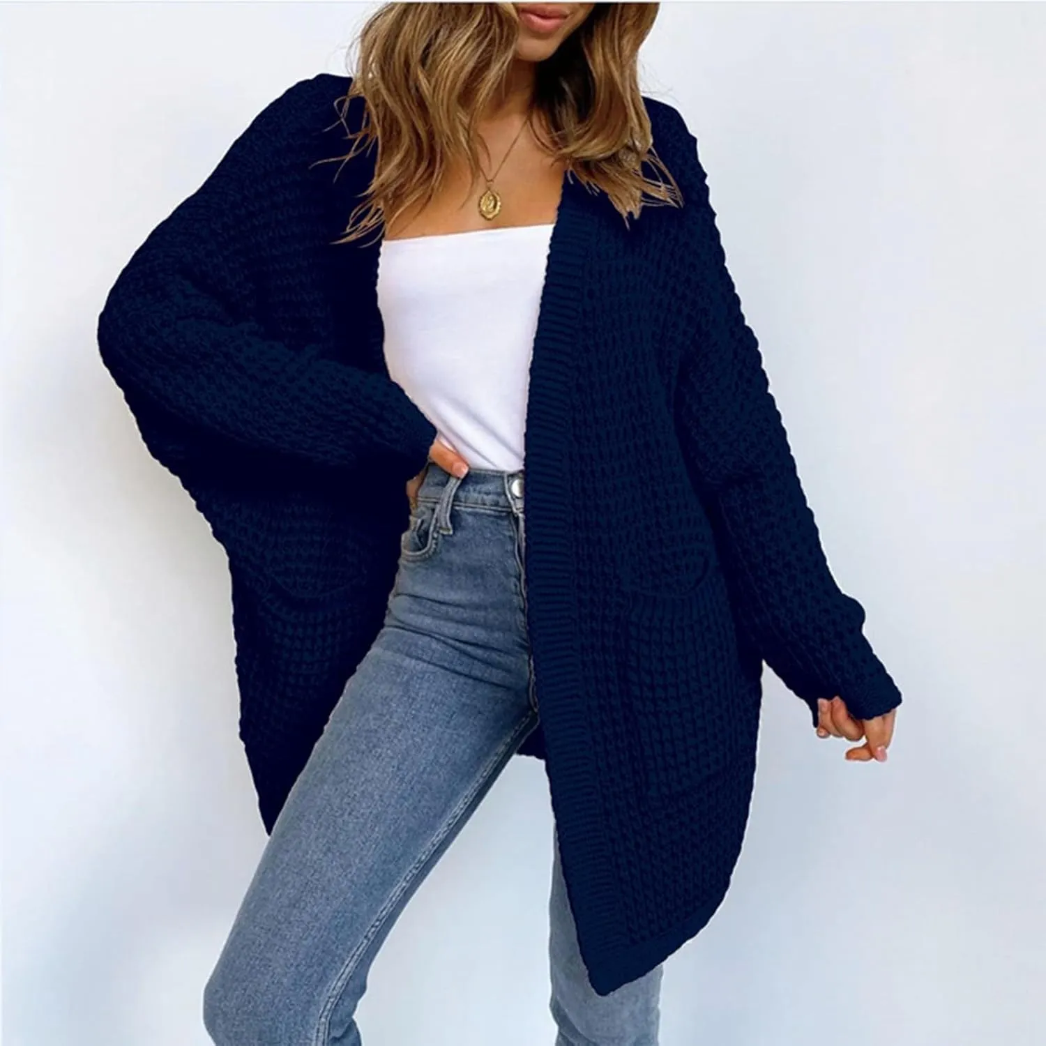 iLH Womens Sweater Cardigan Open Front Chunky Knit Cardigan For Women Fall Winter Leisure Loose Fit Sweater Cardigan