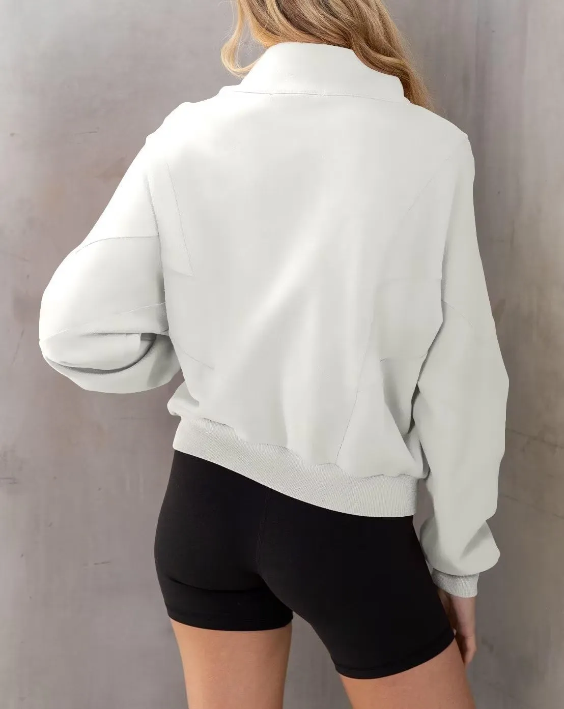 INFITTY Womens Long Sleeve Jacket Full Zip Up Stand Collar with Pockets Casual Batwing Lightweight Sweatshirts
