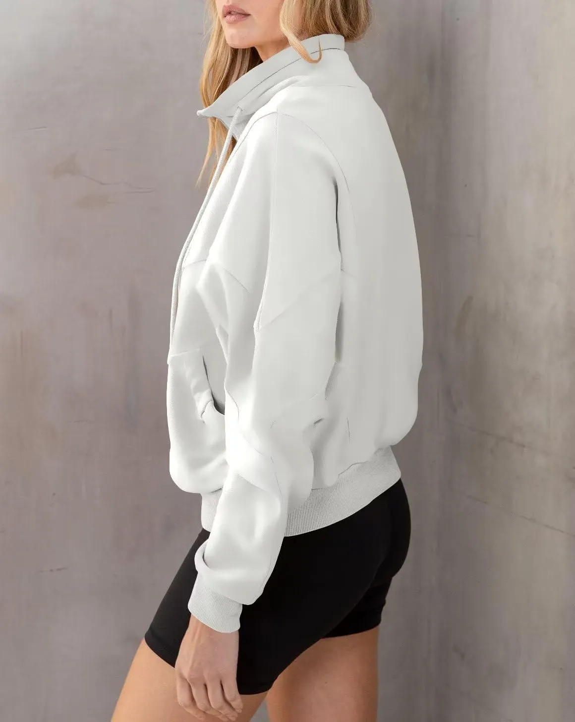 INFITTY Womens Long Sleeve Jacket Full Zip Up Stand Collar with Pockets Casual Batwing Lightweight Sweatshirts